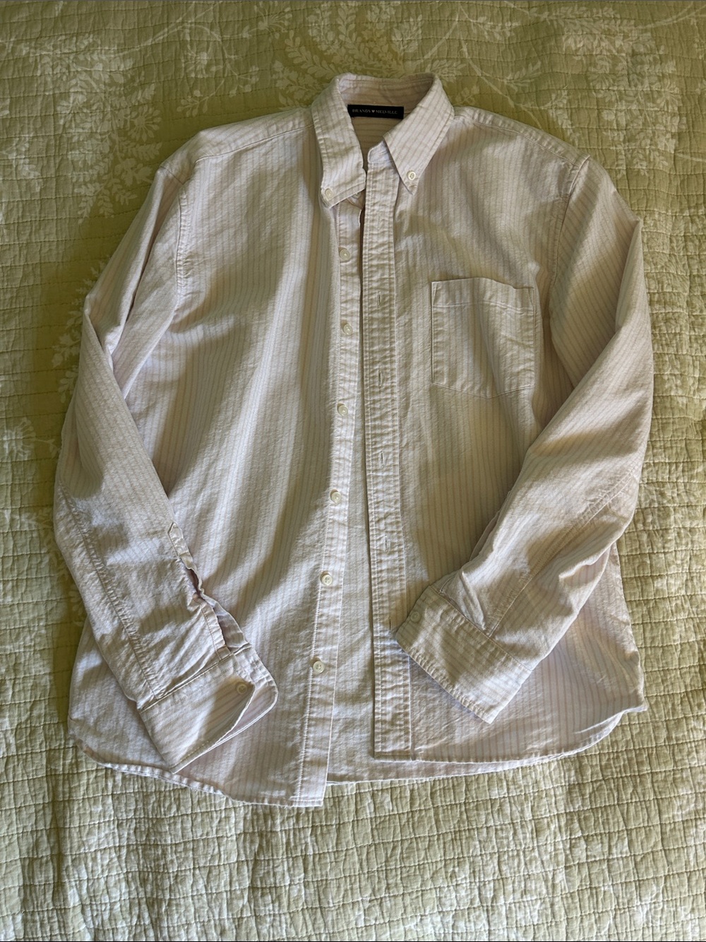 Brandy Melville Button-Down Shirt in White with Pink Pinstripes